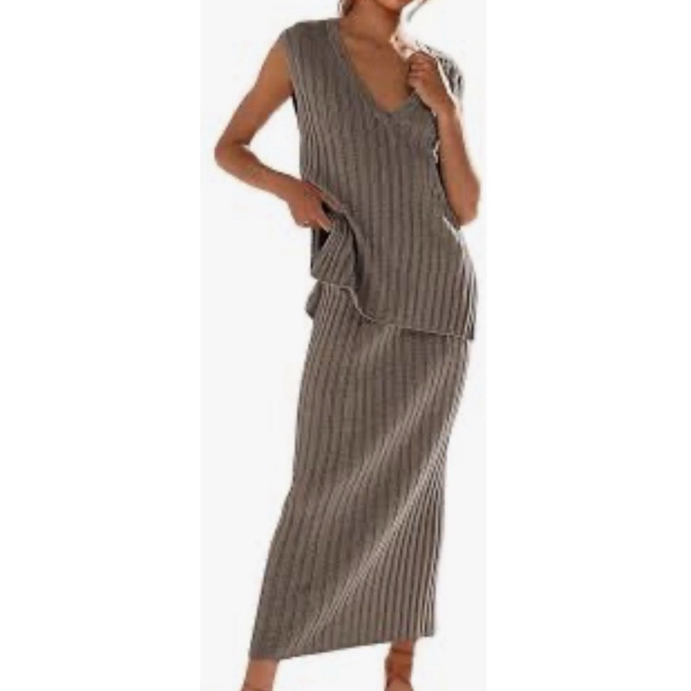FREE PEOPLE BEACH Veda Cotton Blend Sleeveless Sweater & Skirt Set Size S Gray